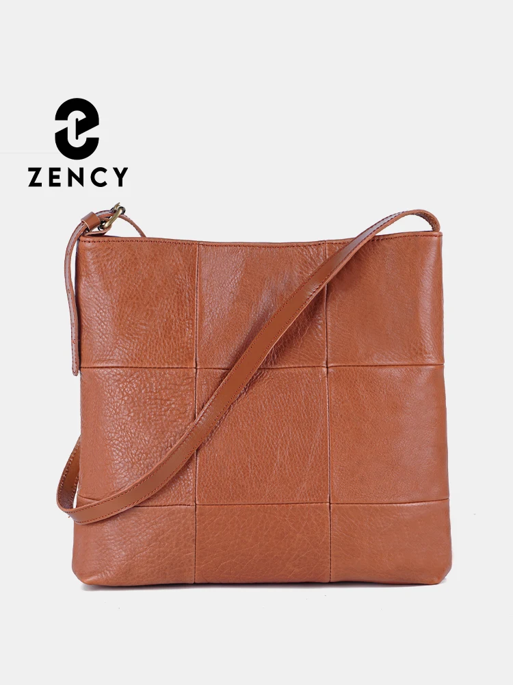 Zency Cowhide Soft Leather Women Crossbody Bag Tote Handbag Female Casual Messenger Bag Shoulder Bag Purse Brown Khaki