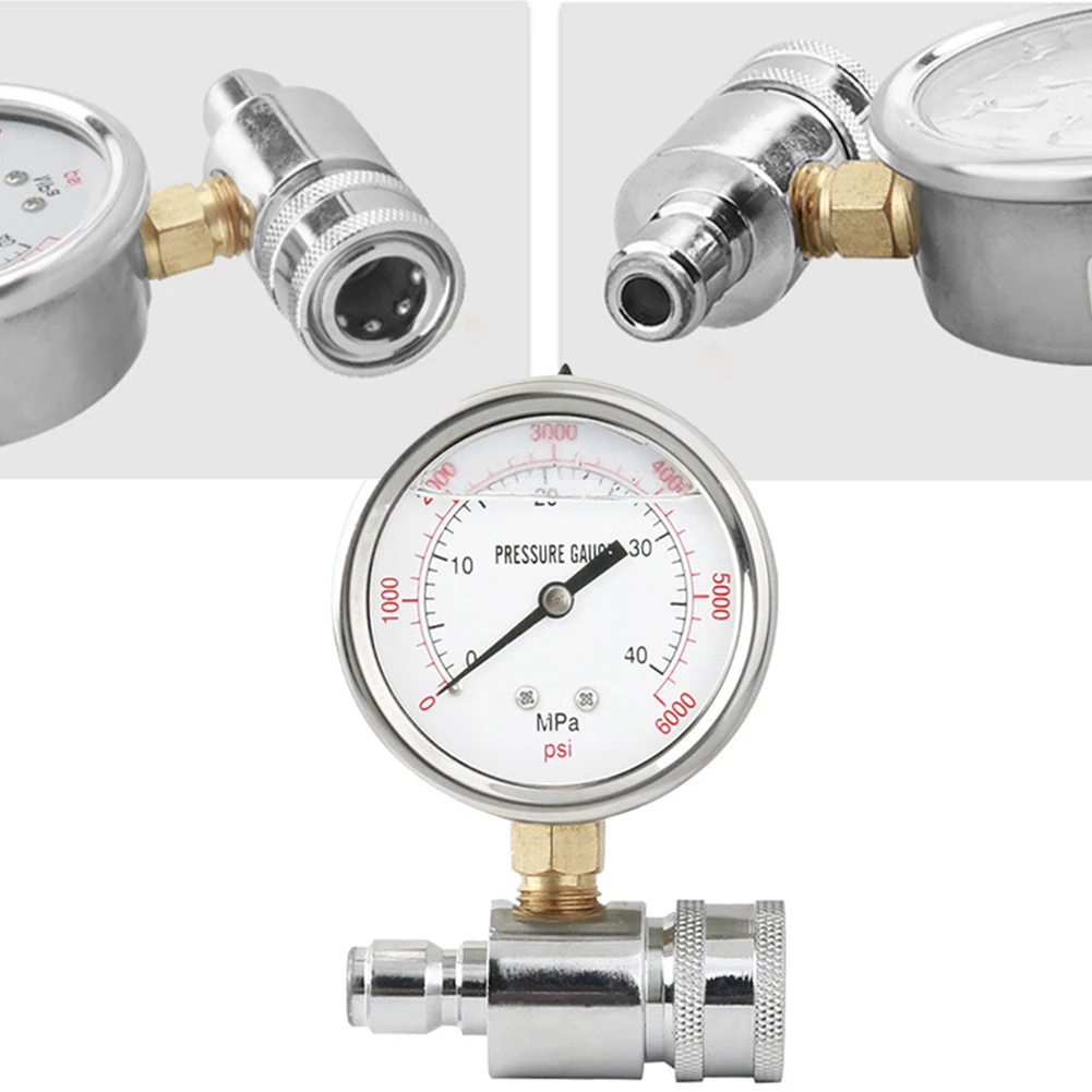 충격 방지 압력 와셔 게이지 및 실리콘 오일 옵션, 3/8 인치 빠른 연결 소켓 및 플러그 6000 PSI