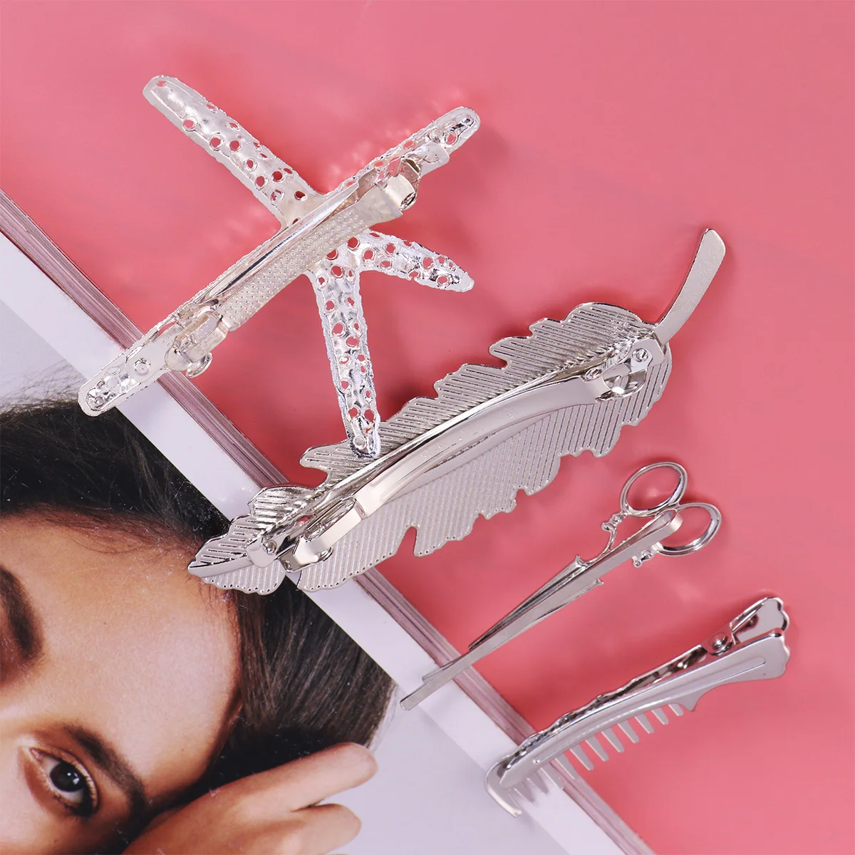 

8pcs Metal Hair Clips Set Vintage Alloy Star Scissors Comb Hairpins For Women Girls Elegant Accessories