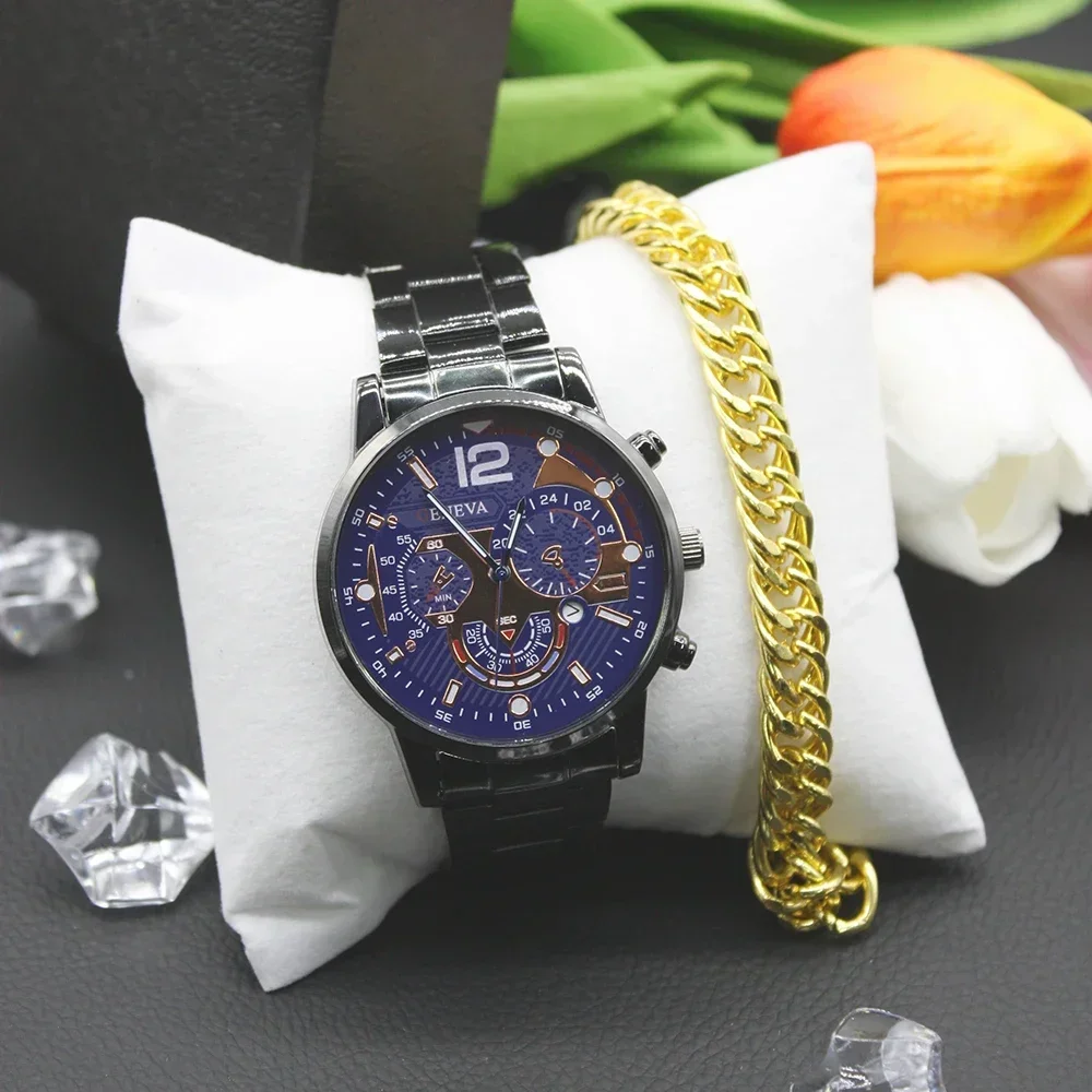 2pcs Set Luxury Business Bracelet Bracelet Pandora Watch Mechanical Men Business Gold Digital Simple Student for Birthday Gift