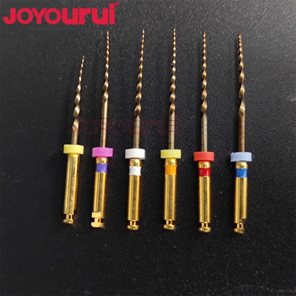 6pcs/Pack Dental Root Canal Endodontic F2 0825# Heat Activation Rotary Files R Files Gold Endomotor  Instrument Material