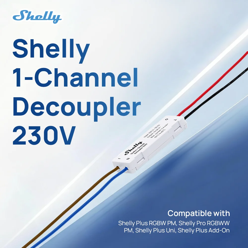 

Shelly 1-Channel Decoupler 230V Triggers DC inputs with an AC signal. Ideal for isolating and controlling DC loads using existin