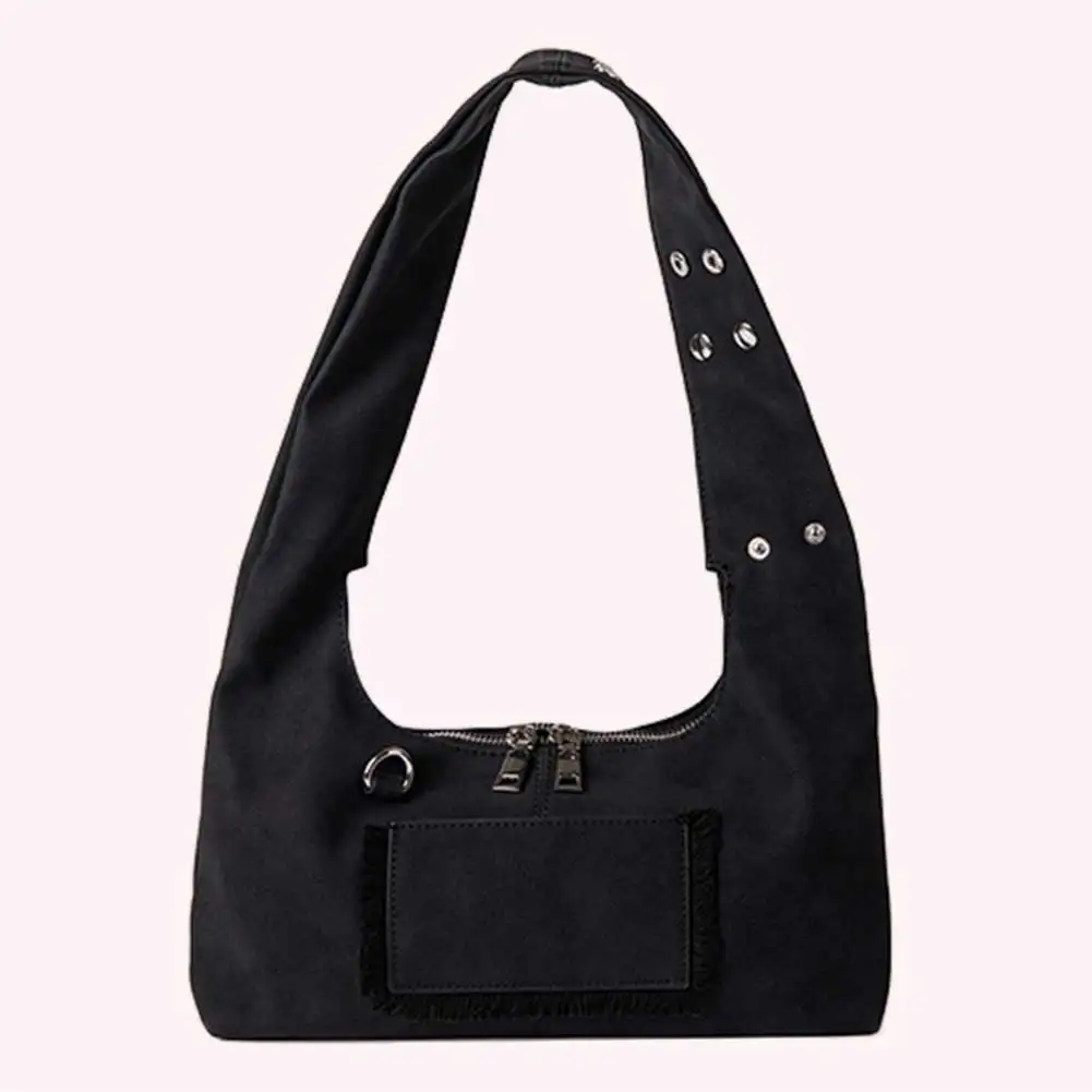 

Women Suede Shoulder Bag with Double Zipper Tote Bag Adjustable Strap Underarm Bag Solid Clutch Purse for Work Travel