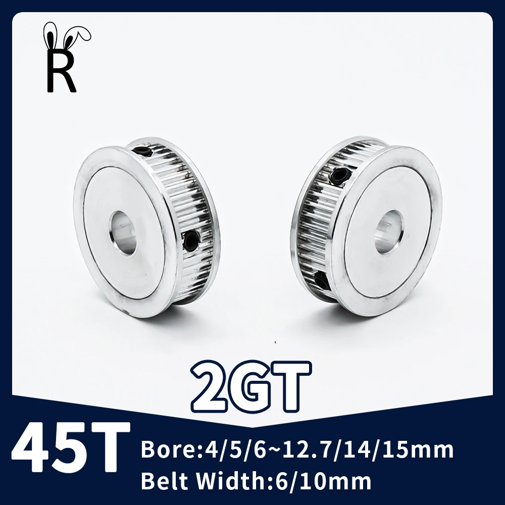 45T Teeth Idler 2GT Timing Pulley Bore4/5/6~14/15mm Synchronous Pulley Belt Width 6/10mm GT2 Tensioning Wheels 3D Printer Parts