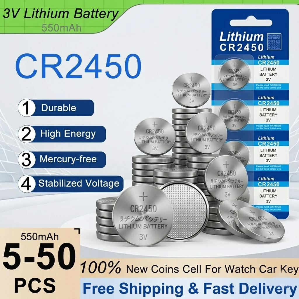 

5-50Pcs CR2450 3V Lithium Button Batteries for BMW Car Key Fob Digital Scale LED Candle Remote Control High-Quality Battery