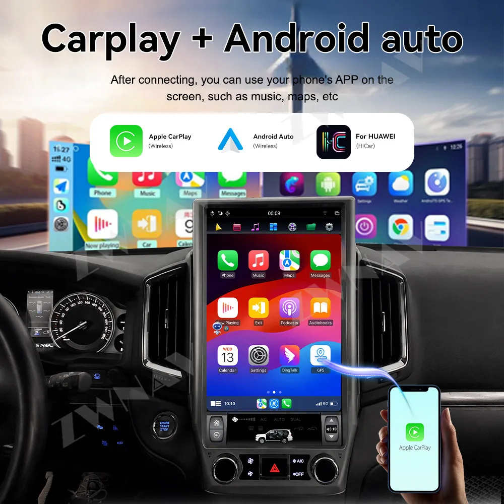 Car Multimedia Player Gps Navi Radio Wireless Carplay Android Auto Android 9.0 16 Inch Screen For Toyota Land Cruiser 2016-2018