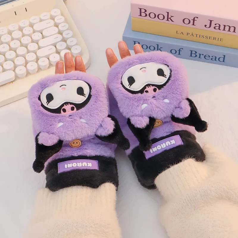 

Теплые плюшевые теплые перчатки с рисунком Куроми, аниме My Melody Hello Kitty Kawaii, милые мягкие утолщенные ветрозащитные перчатки для девочек, милый подарок