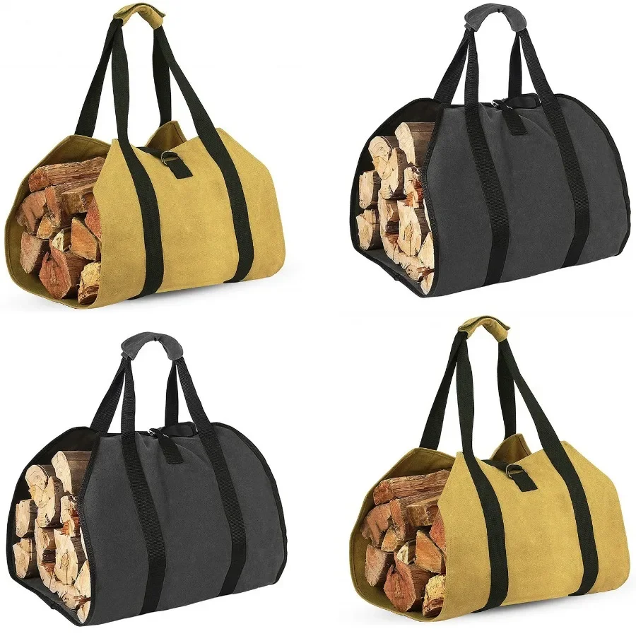 Canvas Firewood Log Carrier Bag Wood Tote of Fireplace Stove Accessories Large Wood Hauling with Handles for Outdoor Camping