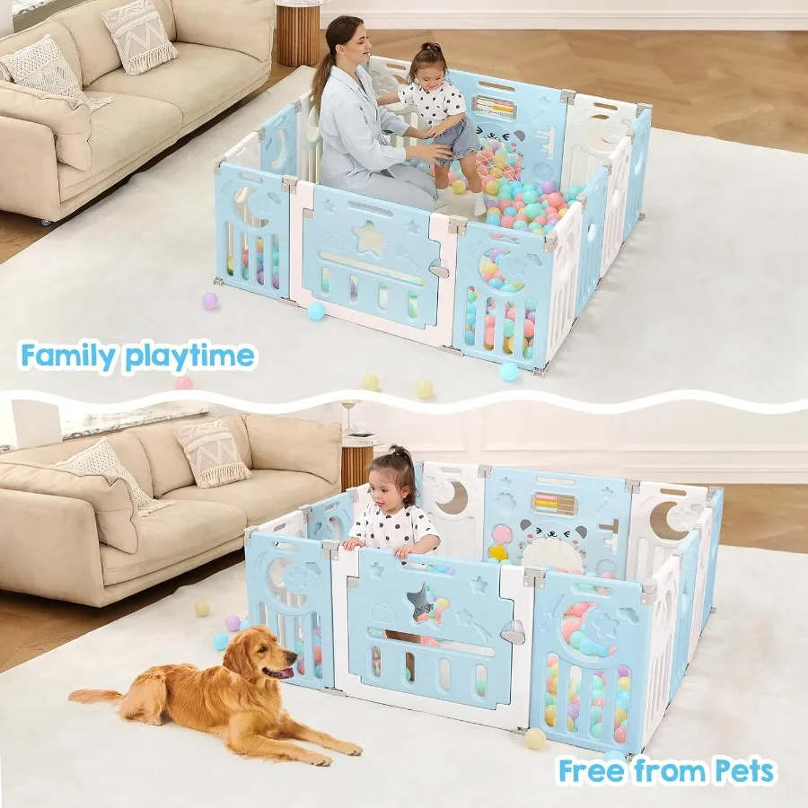 Baby Playpen Baby Playard for Babies and Toddlers 14-Panel Foldable Playpen Adjustable Portable Play Area Indoor/Outdoor Active