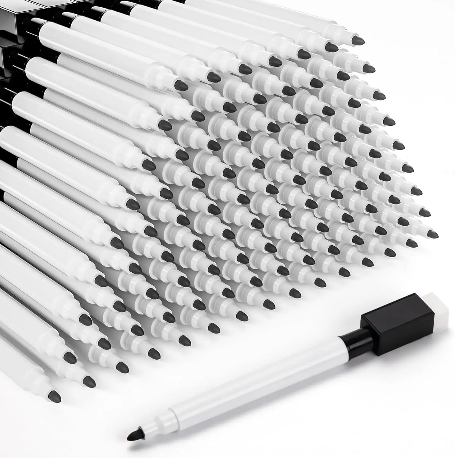 

100 Magnetic Dry Erase Markers with Eraser Caps, Fine Tip Whiteboard Pens for Teachers Office School Supplies