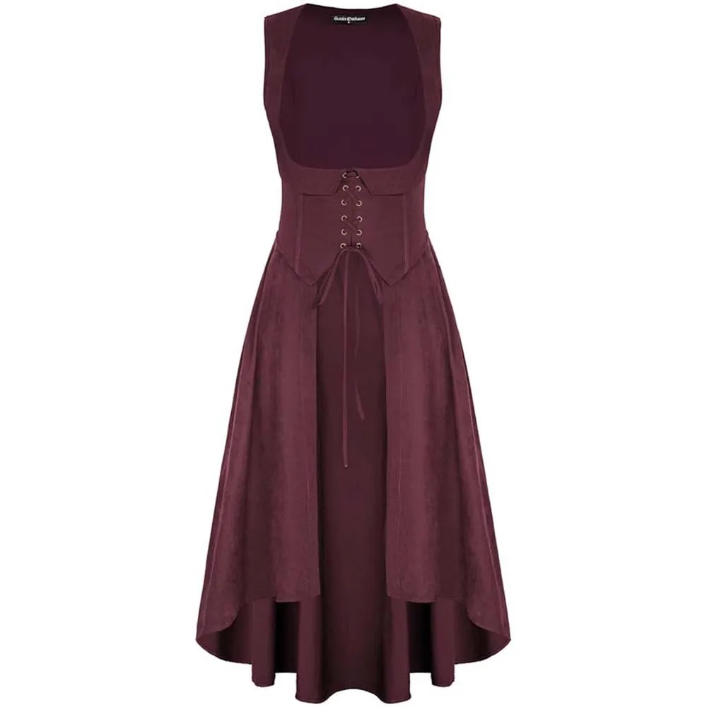 

Medieval Women Renaissance Lace-Up Vest Dress Irregular Hem Dress Sleeveless Sweetheart U-Neck Gothic Pirate Cosplay Costume
