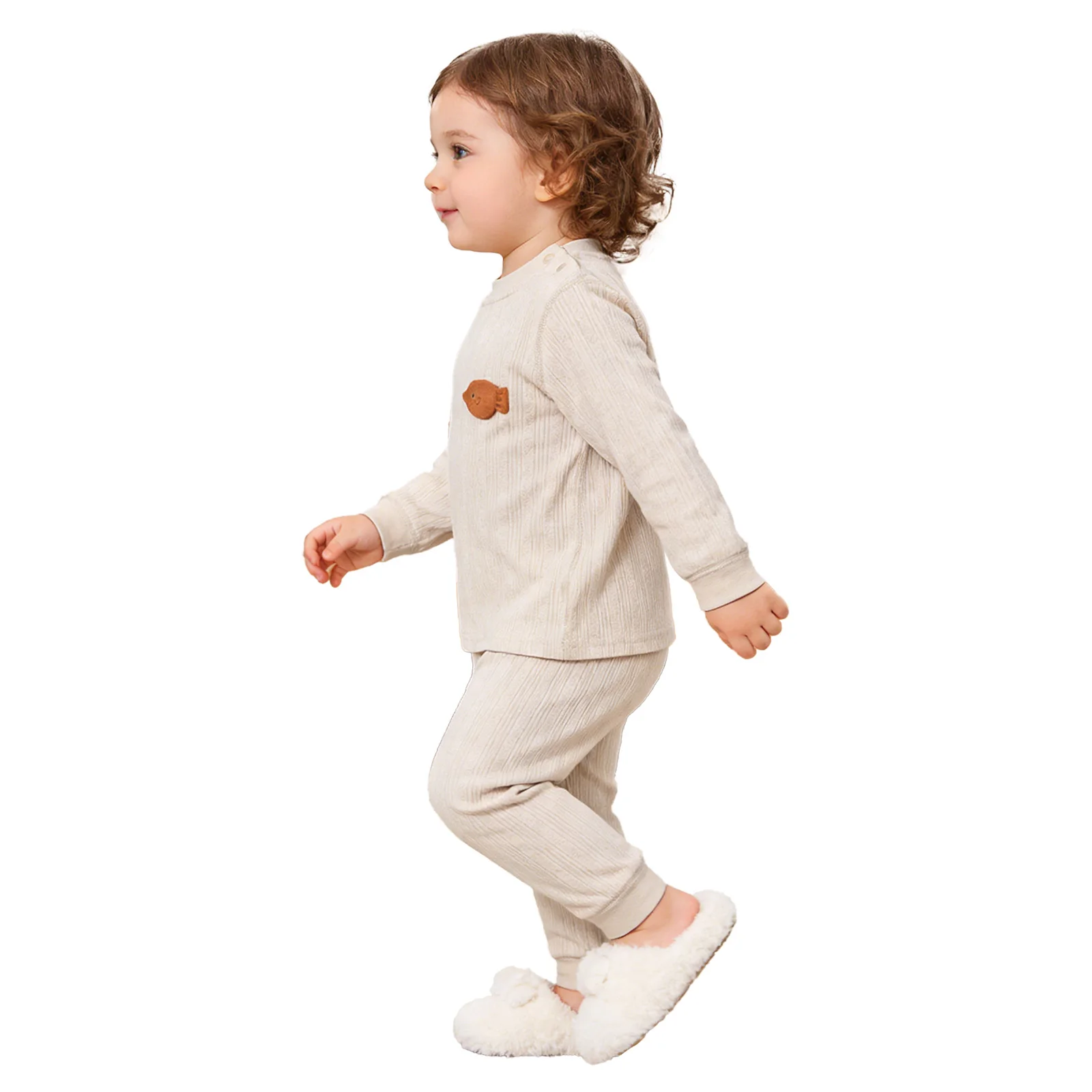 Infant Boys Girls Spring Fall Soft Thermal Underwear Pajamas Set Homewear Sleepwear Long Sleeve Cotton Top with High Waist Pants