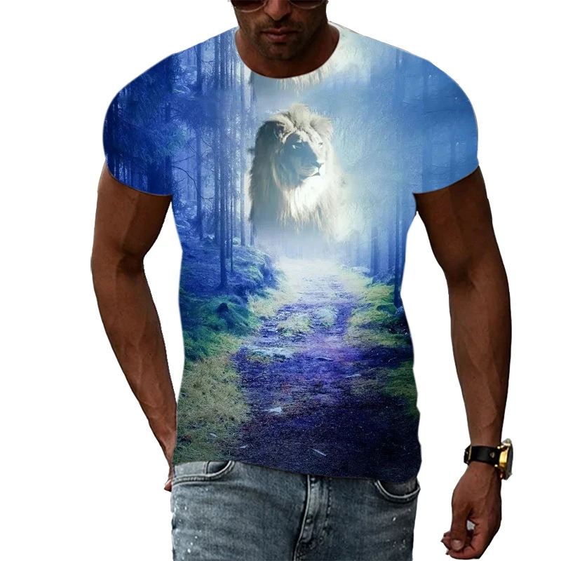 Summer Fashion Animal Graphic T-Shirt Casual Trend Natural Scenery Trend Short Sleeve Personality Print Quality Men's Clothing