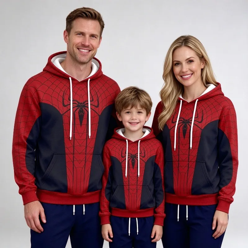 2026/27 Unisex Autumn Winter American Y2K Streetwear Spider Web Hoodie + Jogger Pants 2 Piece Sweat Suit Couple Family Matching - view 2