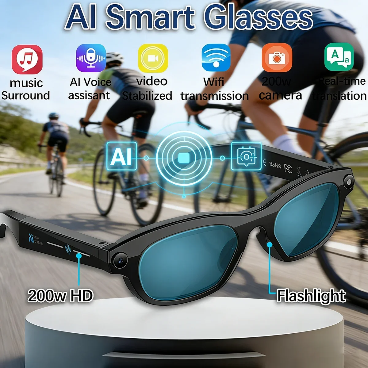 

AI Smart Sunglasses for Men with Real-Time Translation Voice Assistant Built-In Camera And Meeting Recorder Feature