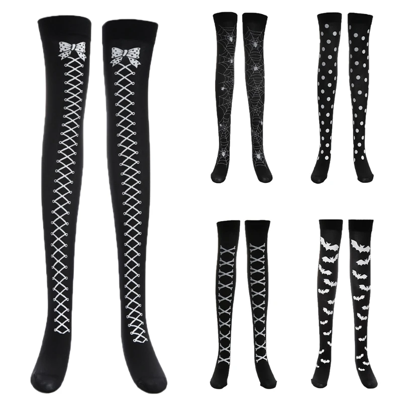 

2024 New Halloween Skeleton Long Knee High Socks Costume Masquerade Carnival Cosplay Soft