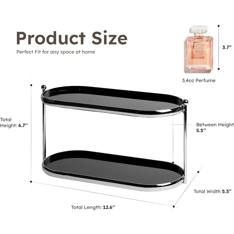 2 Tier Metal Frame Perfume Organizer in black - morden, stylish, minimalist tiered tray for Watch, Jewelry, Brooch Skincare