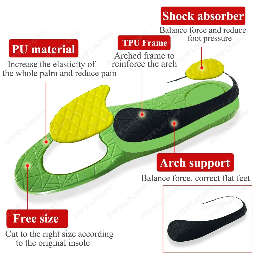 Heavy Arch Support Insole Pain Relief Orthotics Flat Foot Heel Pads Plantar Fasciitis Work Boots Insole Inserts for Men and Wome