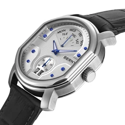 BERNY Tonneau Classic Men's Watch Quartz Luxury Top Watches Ronda 7004N Day Stainless Steel Sapphire Pendulum Dial Watch for Men