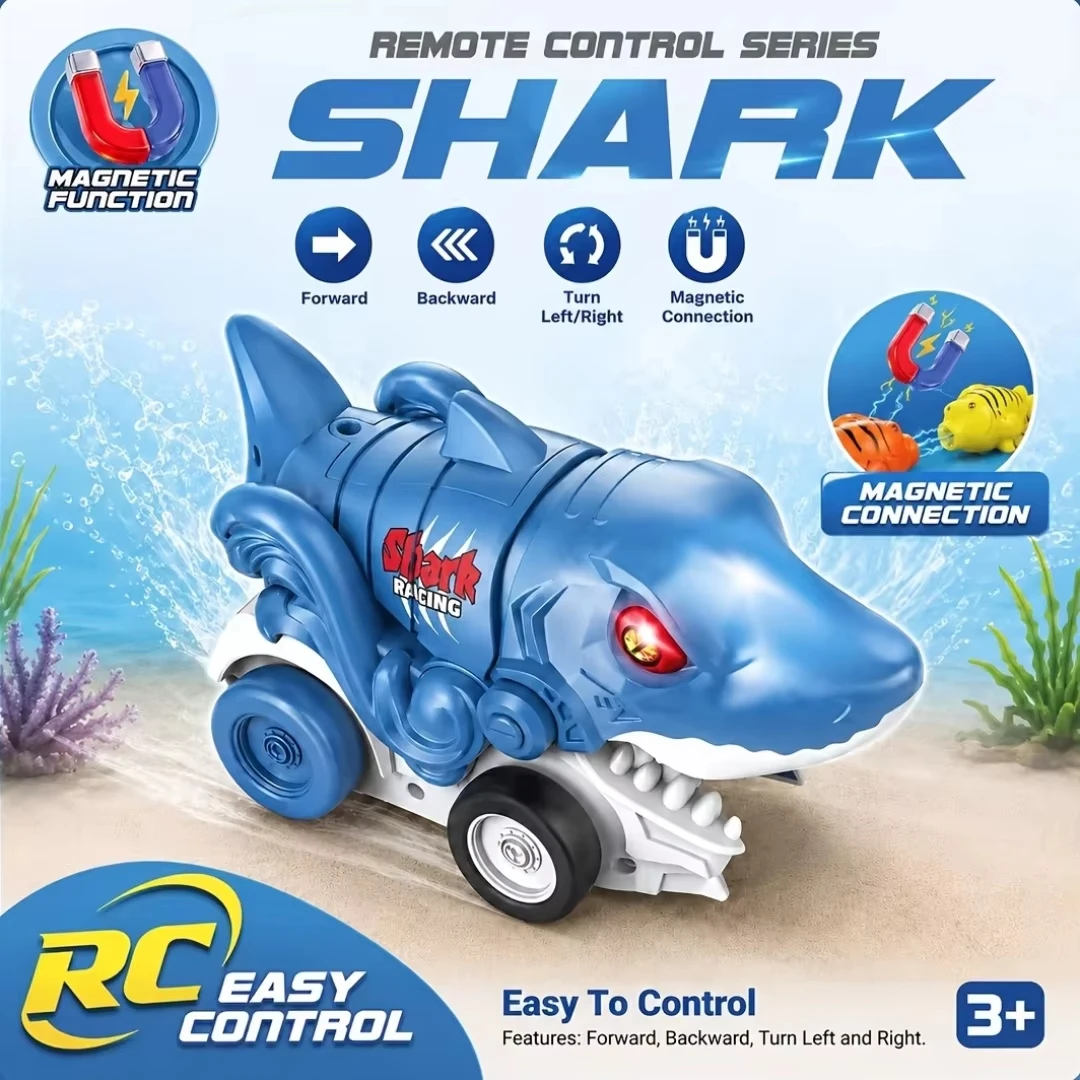 Remote Control Shark Car Magnetic Catch Fish RC Toy LED Light USB Rechargeable Fishing Game Gift For Kids 3+