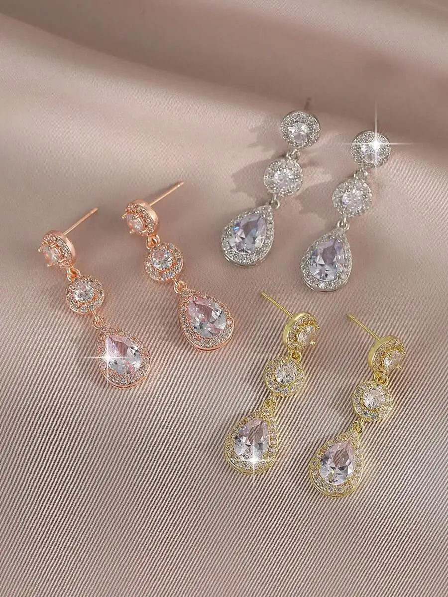 

Luxury Cubic Zirconia Water Drop Dangle Earrings For Women Wedding Party Jewelry Gift