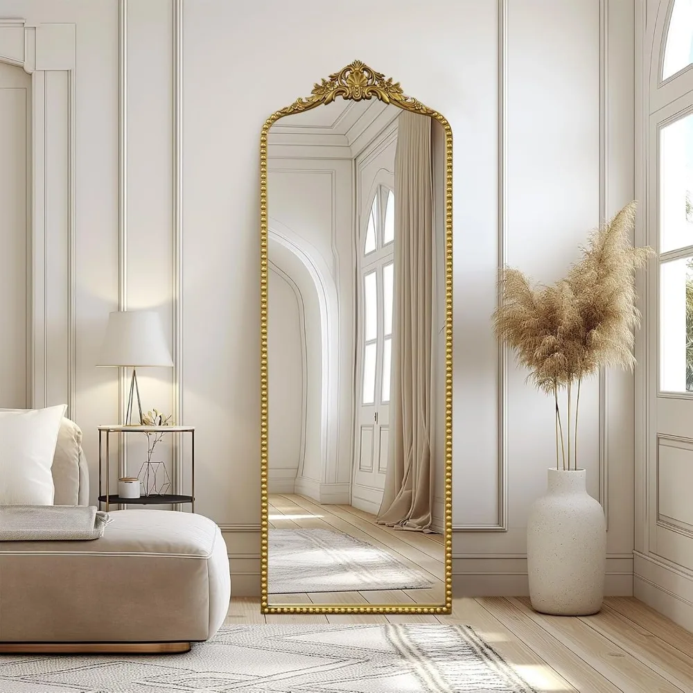 Espelho de chão barroco dourado vintage de comprimento total, estilo antigo ornamentado, independente e montado na parede, espelho de corpo inteiro 65 x 22