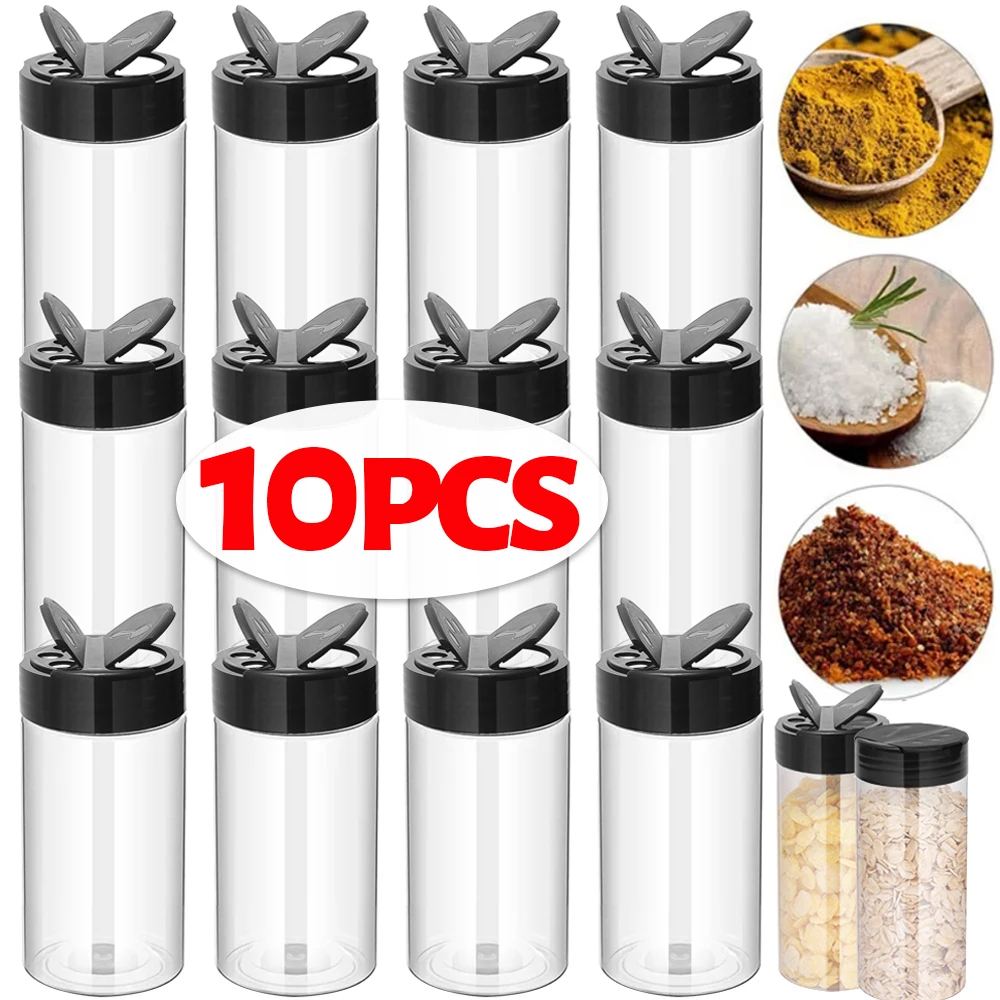 10/1PCS Double Flip Cover Spice Jars Plastic Clear Seasoning Bottle for Herbs Powders Salt Pepper BBQ Condiment Box Kitchen Tool