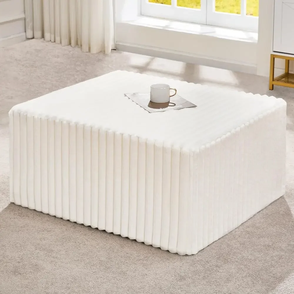 Large Removable Cover Ottoman for Floor Seating, Living Room, Bedroom, or Office - Stripe White, Comfortable