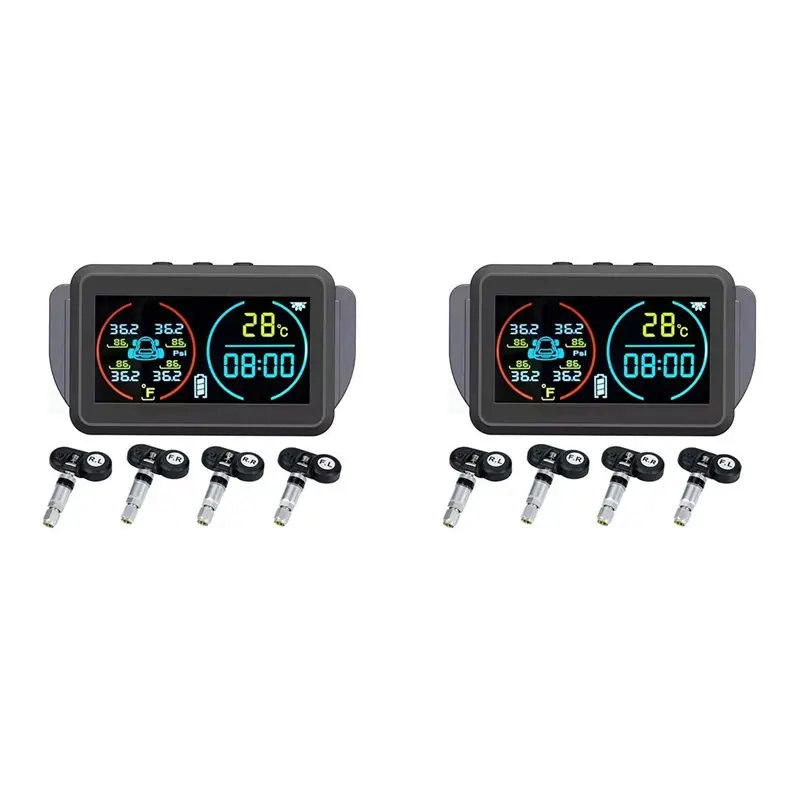 

M93K-2X TPMS Car Tire Pressure Monitoring System Alarm Tyre Air Pressure Meter Gauge Temperature Warning 4 Sensors Internal
