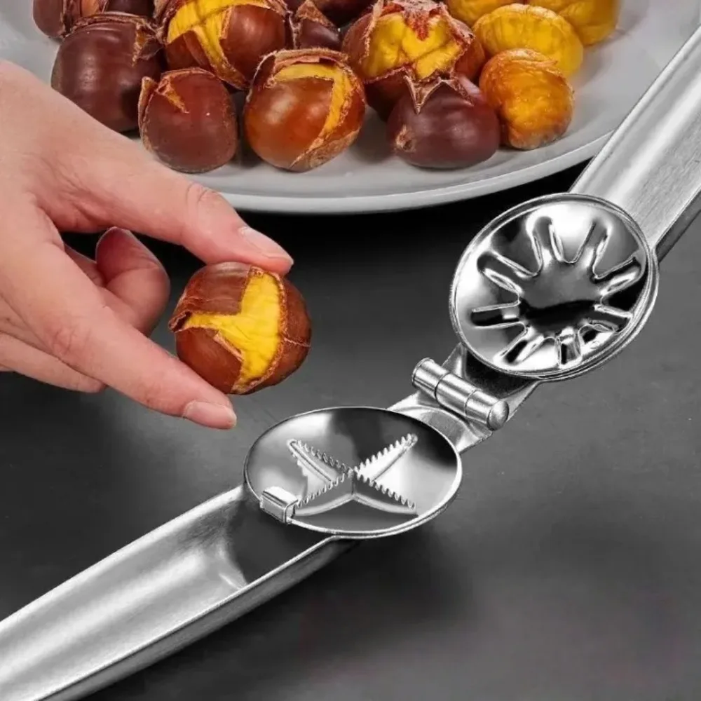 Stainless Steel Automatic Rebound Cross Cutting Coneross Quickly Open The Chestnut Clip Walnut Opener Kitchen Peeling Gadgets
