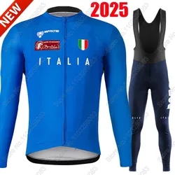 Italy National Team 2025 Cycling Jersey Set Blue Italian Long Sleeve Summer Clothing Road Pants Bib Bike Suit MTB Maillot Ropa