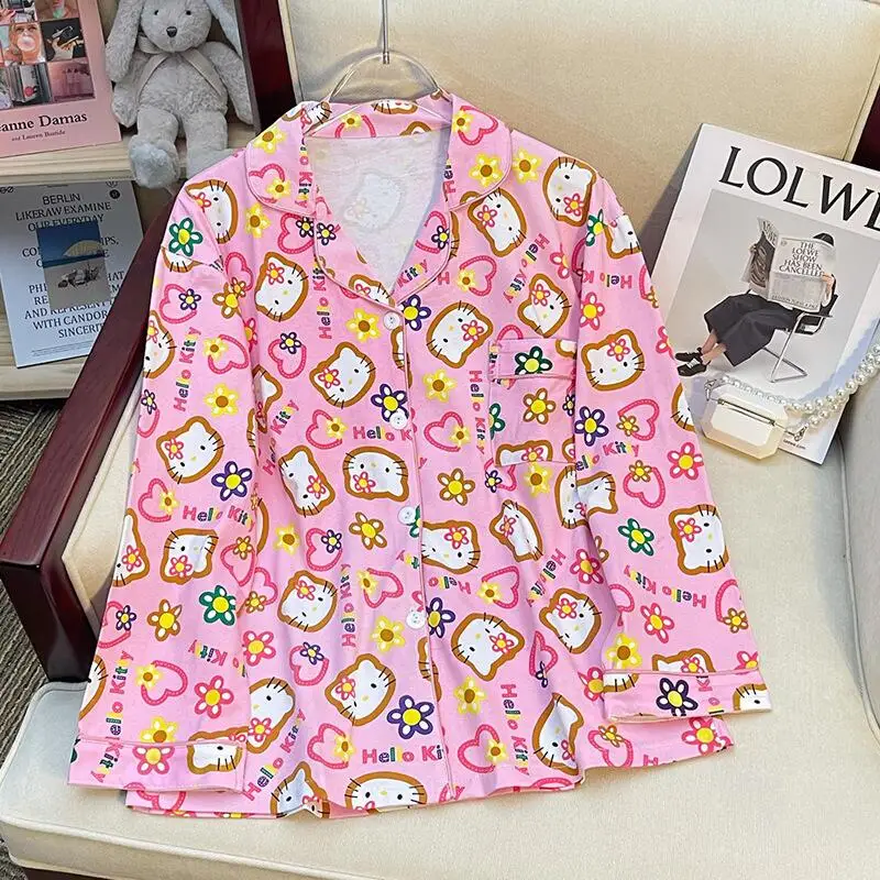 حار Kawaii أنيمي مرحبا كيتي المرأة منامة الكرتون القط الحلو نمط طويل الأكمام السراويل مجموعات في سن المراهقة ملابس المنزل مناسبة الفتيات