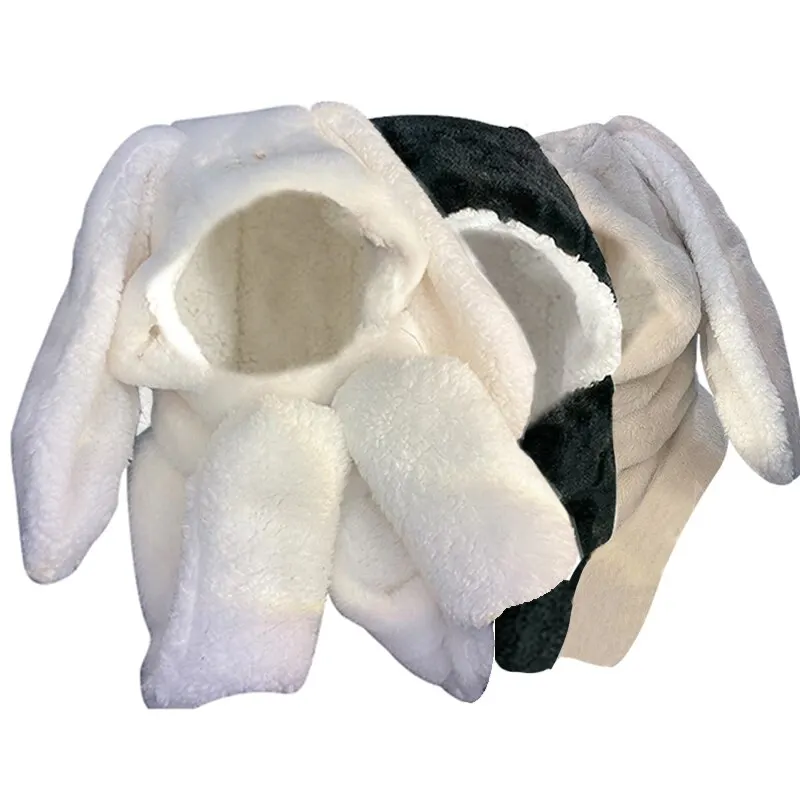 Orelhas de coelho Plush Bib Cap Set, Doce e bonito, Inverno, Quente, Cachecol, Luvas, One 3 Piece
