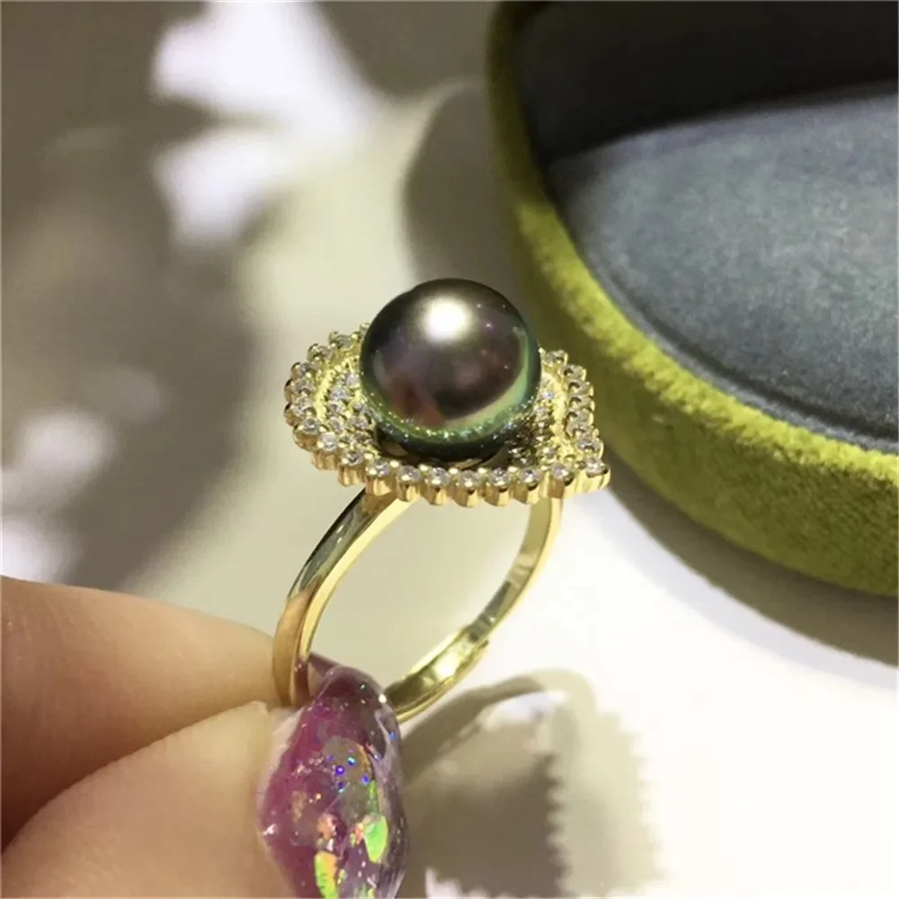 

18K Plated Gold DIY Hand Pinto Ring Paste Ring Face Half Hole Bead Needle Inlaid Pearl Opening Ring Accessories No Pearl E185