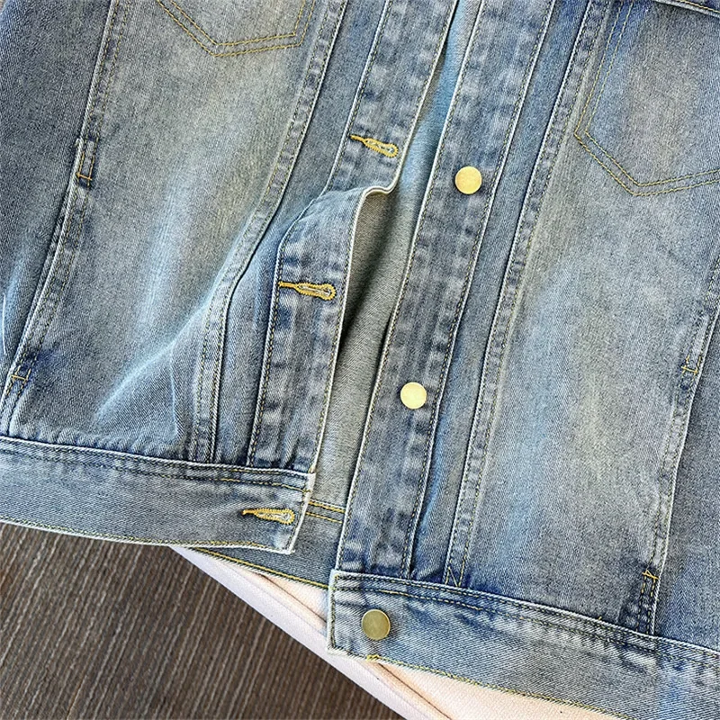 

Korean Vintage Washed Light Blue Short Denim Vest Jacket Spring Summer Loose Lapel Sleeveless Jeans Vest Women Cowboy Waistcoat