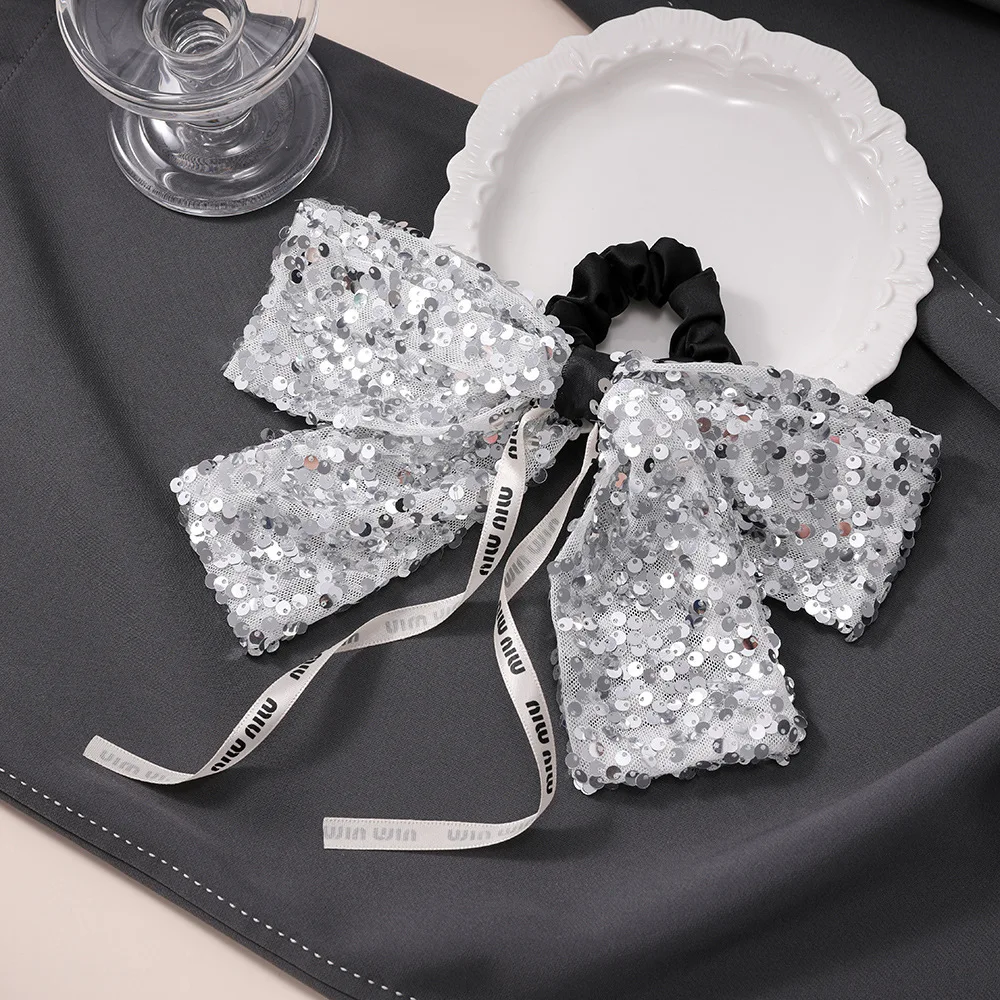 

Супер блестящая лента с бантом и блестками во французском стиле, резинка для волос премиум-класса, элегантный модный милый и крутой аксессуар для волос для женщин и девочек