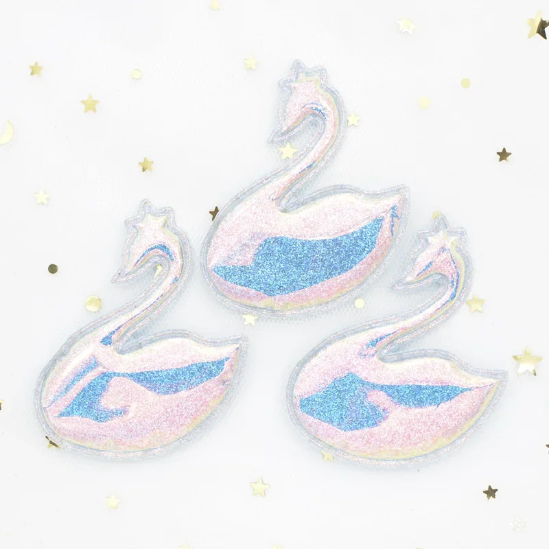 8Pcs Glitter Colorful PU Fabric Swan Appliques Padded Patches for Crafts Hat Clothes Ornament DIY Headwear Hair Clips Decor