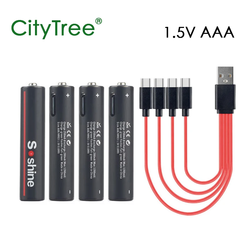 CityTree AAA Rechargeable Battery 1.5V Li-ion 600mWh 1.5 Volt Lithium Liion 3A AAA Batteries for Toys Remote Control Flashlight