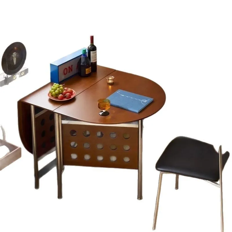 

Foldable rock slab dining table and chair combination oval Nordic medium and ancient style household small apartment