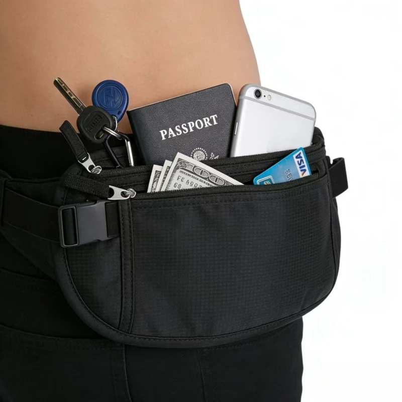 3-in-1 インビジブルナイロンウエストパック - 旅行/学校/ジム用の超軽量スリングバッグ、調節可能なストラップ付きの防水隠しポケット