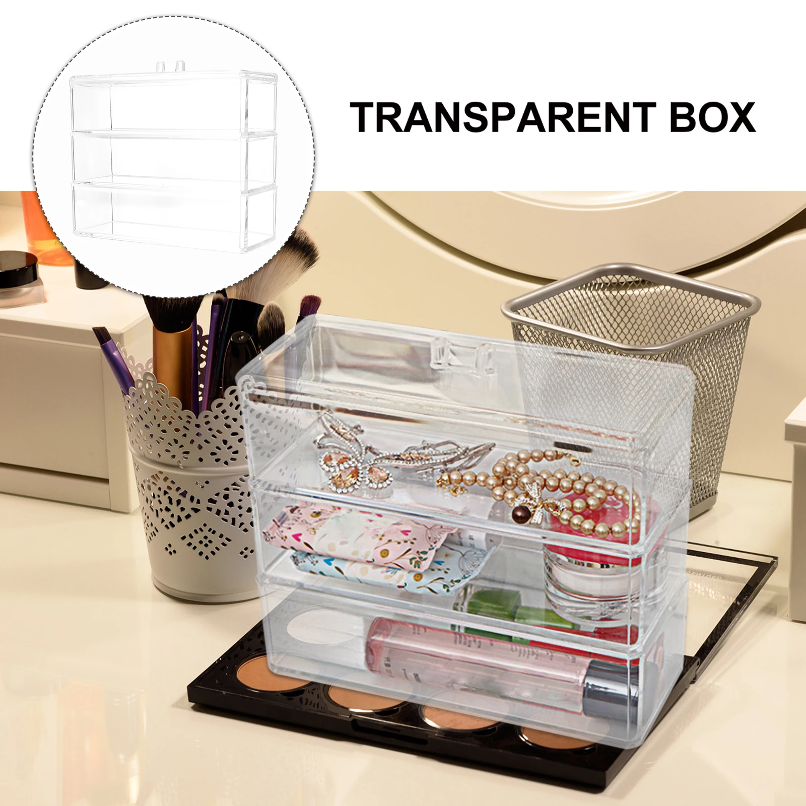 

1pc Multilayer Transparent Acrylic Storage Box Organizer Desktop Holder Large Capacity Makeup Container Jewelry Case