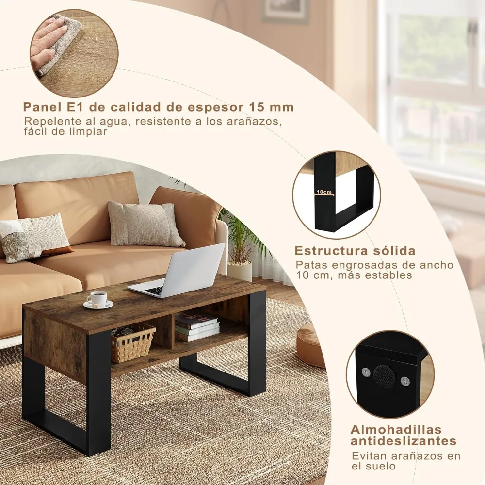 Meja Kopi Walnut Rusia Cokelat dengan Penyimpanan, Meja Samping Sofa dengan Laci, Meja Bantu 2 Tingkat untuk Ruang Tamu dan Kafe B