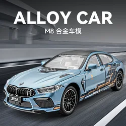 1: 24 BMW M8 alloy car model, door opening, sound and light feedback, shock absorber, steering horn, children's toy gift