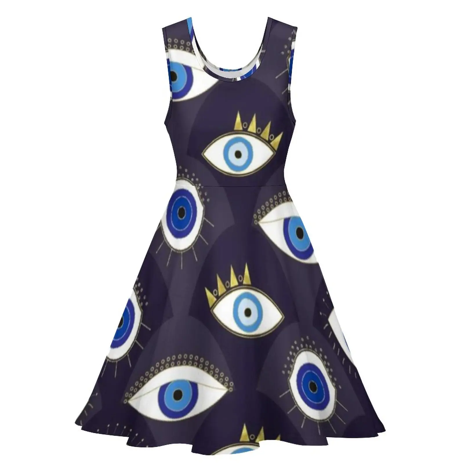 Eyes Dress Various Evil Eye Boho Beach Dresses Women Sleeveless Aesthetic Skate Dress Date Printed Vestido Birthday Present