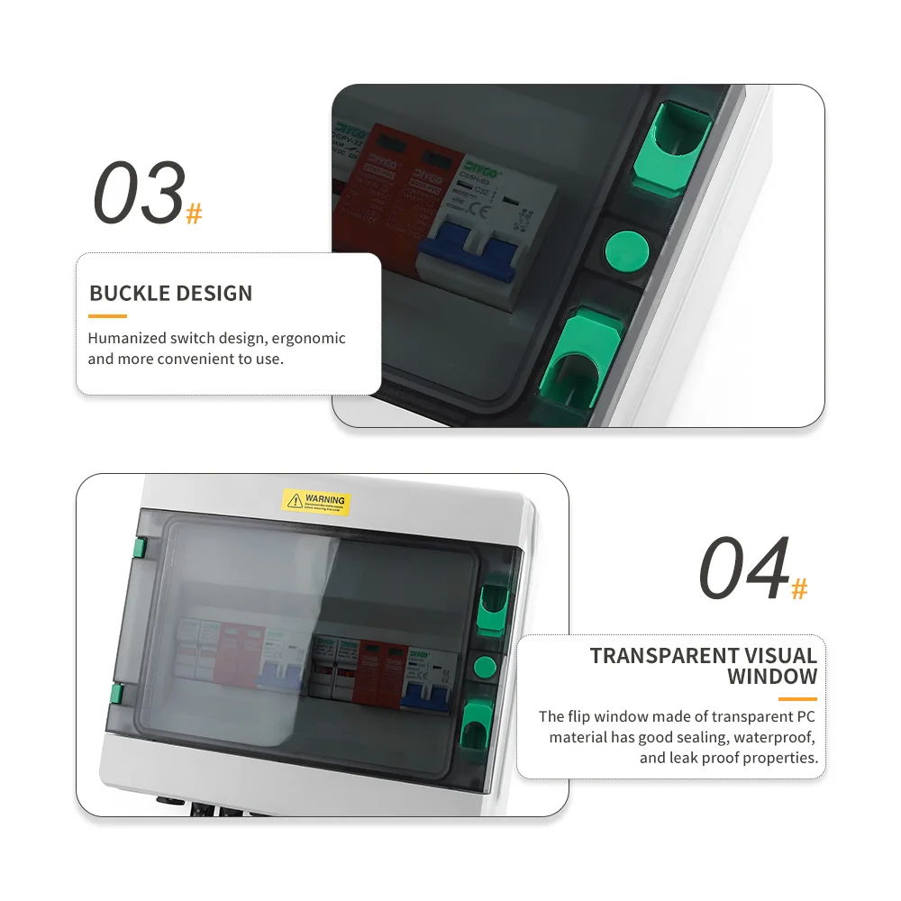2-String-Solar-PV-Kombinierkasten 2-in-2-Out DC500V MCB mit Überspannungsschutz und PV-Sicherung, wasserdicht für den Außenbereich, für Solaranlagen – Detail 4