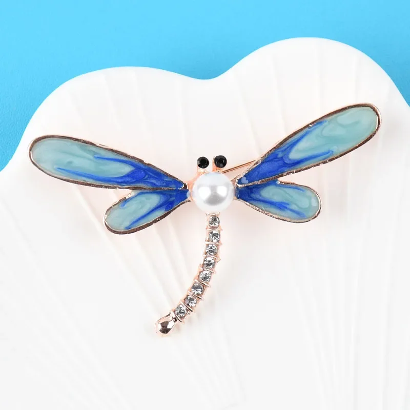 New Women Large Insect Brooch Pin Blue Crystal Glass Dragonfly Brooches Fashion Dress Coat Accessories Cute Jewelry