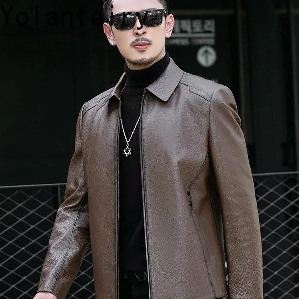 Genuine Leather Jacket Men Autumn Winter Mens Leather Jackets Short Fashion Top Layer Cowhide Coat Down Coats Chaquetas Hombre