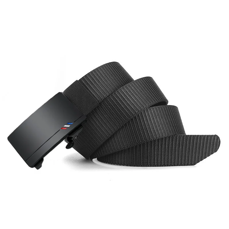 European Men's Fashion Canvas Belt, Black Canvas Belt Large Size, Automatic Alloy Buckle Canvas Belt for Men