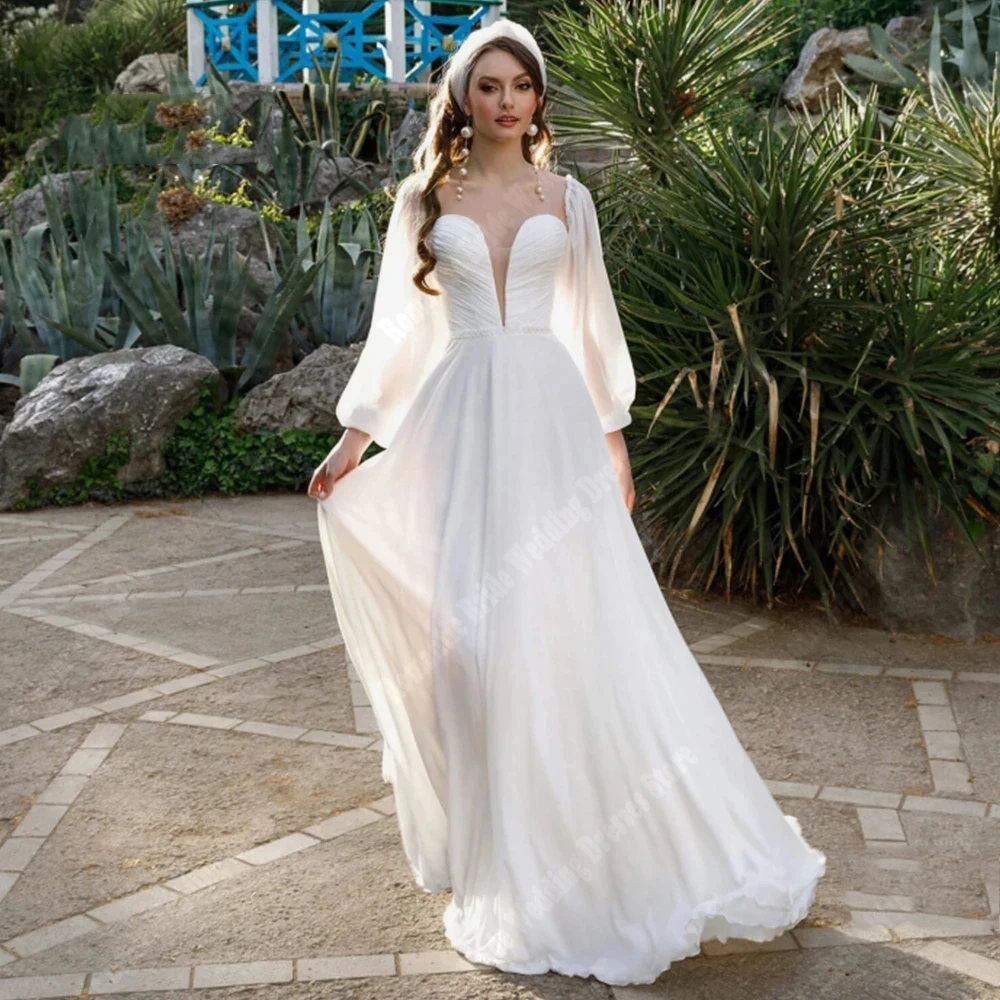 Abiti da sposa da donna in Tulle Sexy abiti da ballo senza schienale a maniche lunghe minimalisti di alta qualità 2024 lunghezza di lavaggio Vestidos De Novias