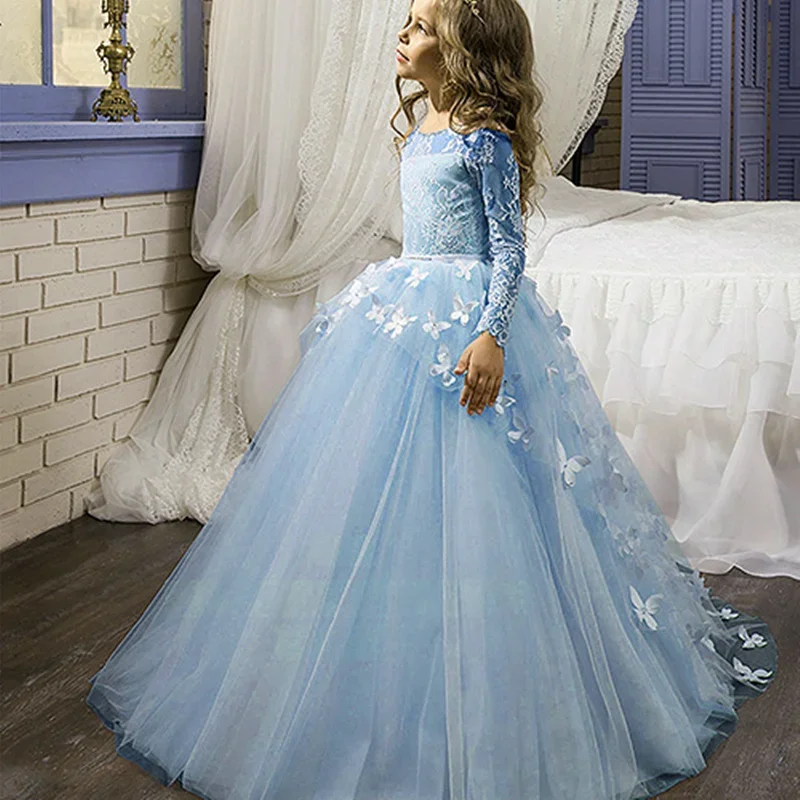 

Flower Girls Dress Appliques Butterflies First Communion Dresses For Girls Tulle Ball Gown Pageant Customized Clothing